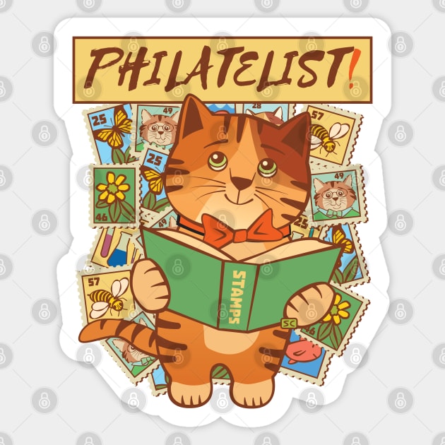 Stamp Collector Philatelist Cat Sticker by Sue Cervenka